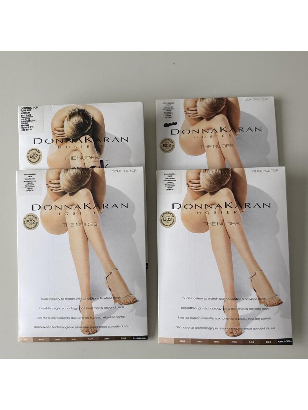 Set of 4 Donna Karen Hosiery "The Nudes" Control Top Pantyhose KA19 B02 Size M